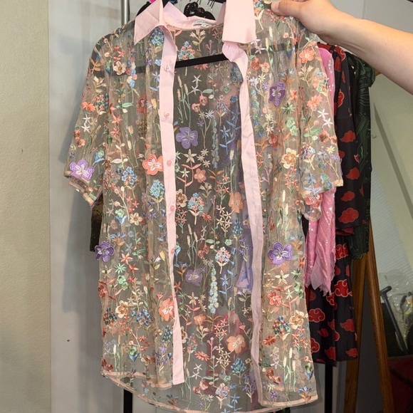 iHeartRaves Other - #3 Floral Sheer Button-Up Shirt